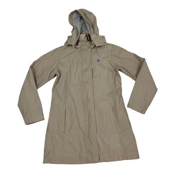 K way jacket women's S tan cream beige long hooded zip front lightweight - Picture 1 of 11